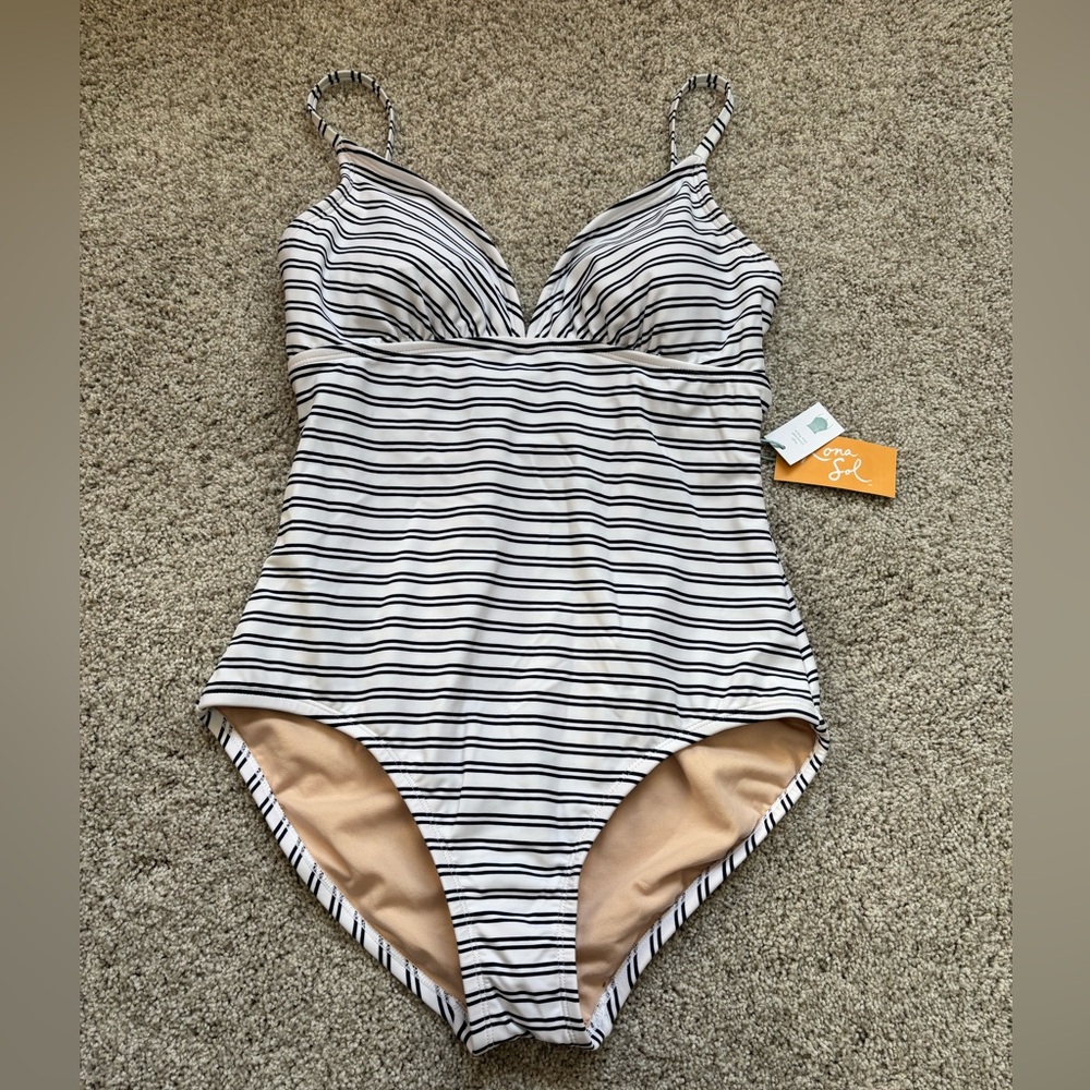 Kona Sol One Piece Swimsuit NWT MEDIUM Striped Women